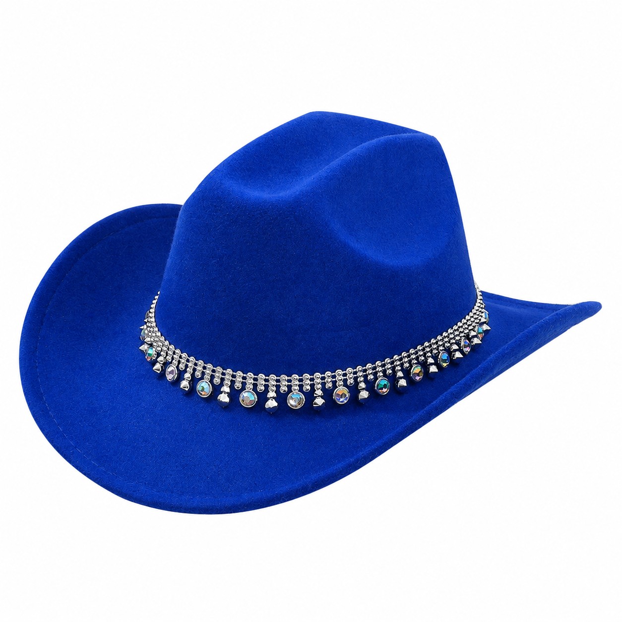 Jeweled Band Polyester Cowboy Hat — Royal Blue