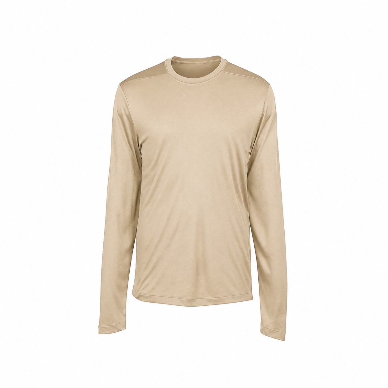Men's Four-Ounce Polyester Long Sleeve Performance Tee — Tan Beige