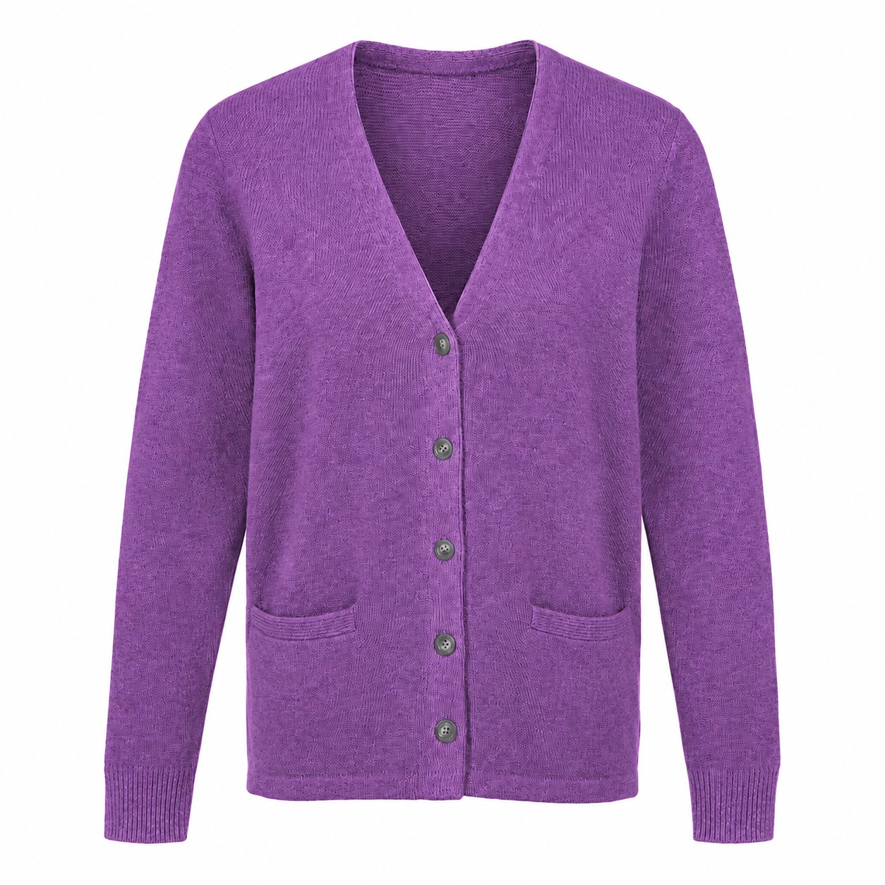 Ladies Acrylic Button Cardigan — Purple
