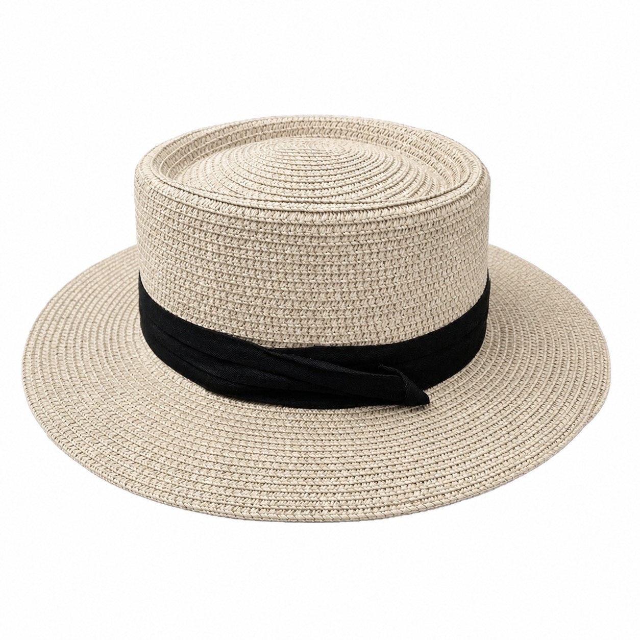Bamboo Fiber Panama Boater Hat — Beige