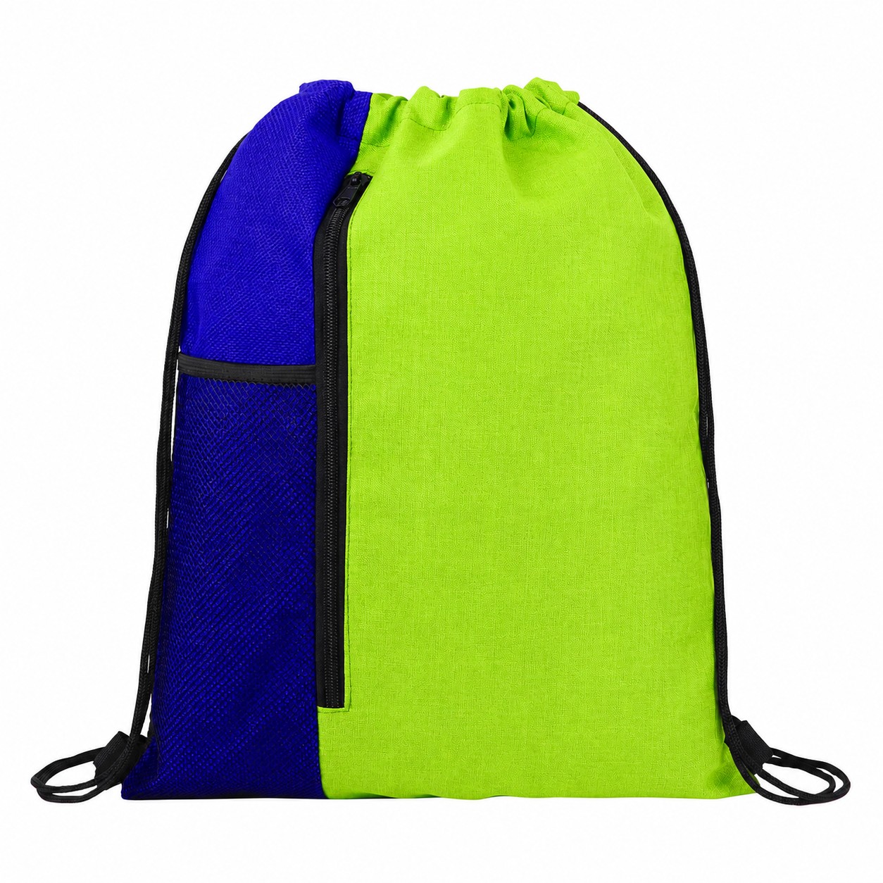 Drawstring Backpack With Mesh Pocket — Lime Green