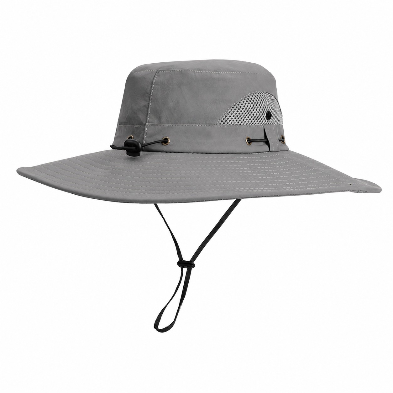 Nylon Drawstring Safari Sun Hat — Gray