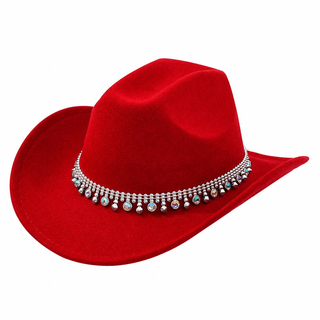 Jeweled Band Polyester Cowboy Hat — Red
