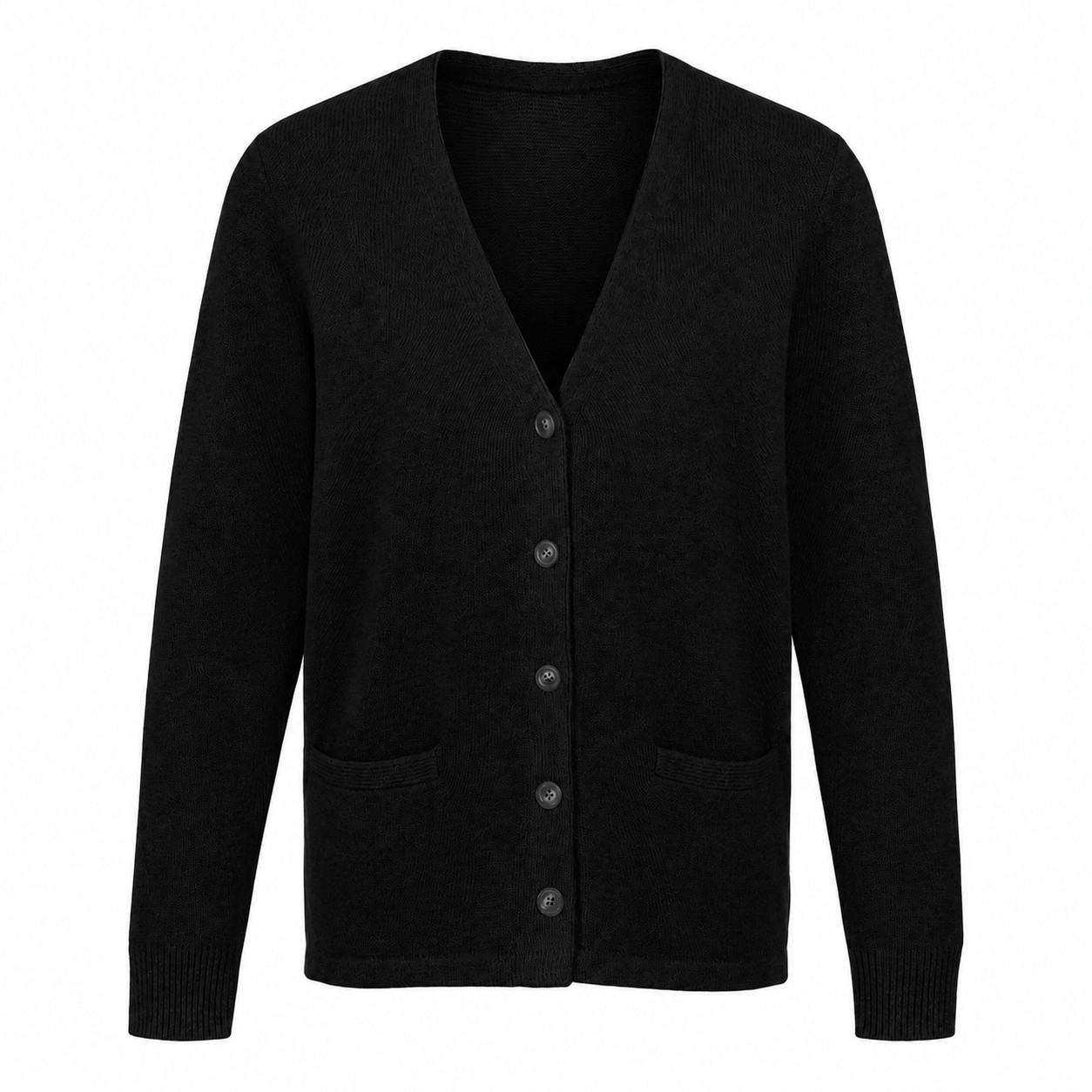 Ladies Acrylic Button Cardigan — Black