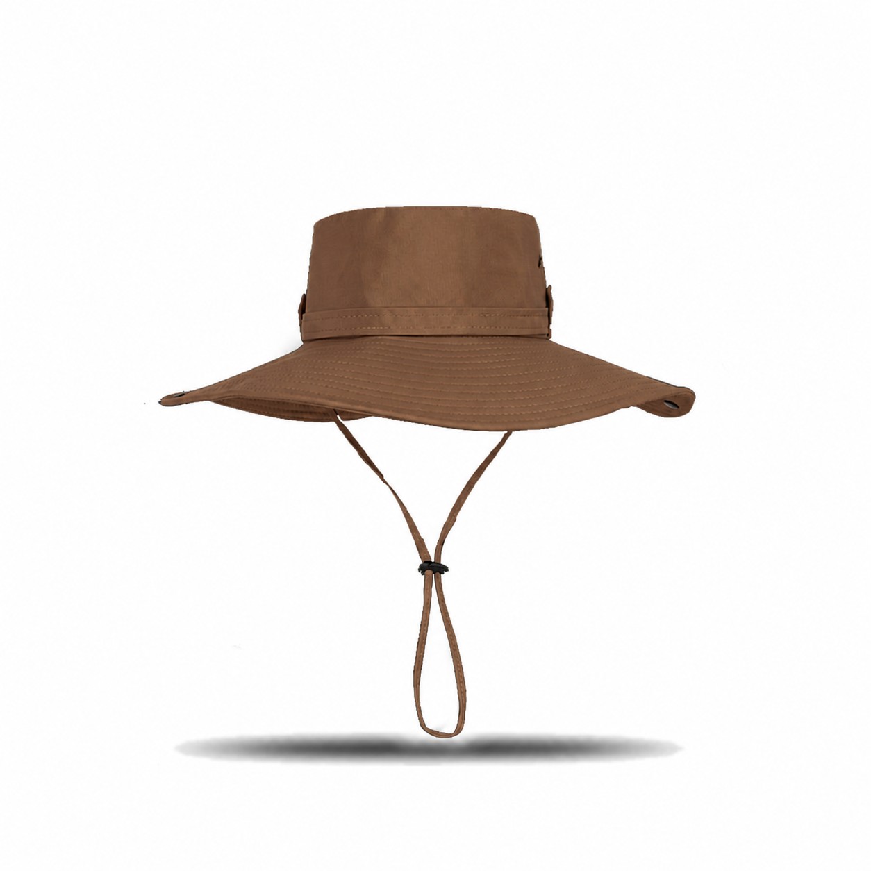 Nylon Wide Brim Bucket Hat — Brown
