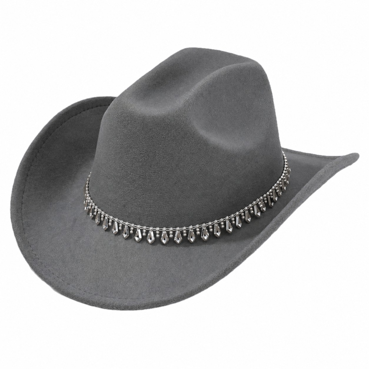 Rhinestone Band Polyester Cowboy Hat — Gray