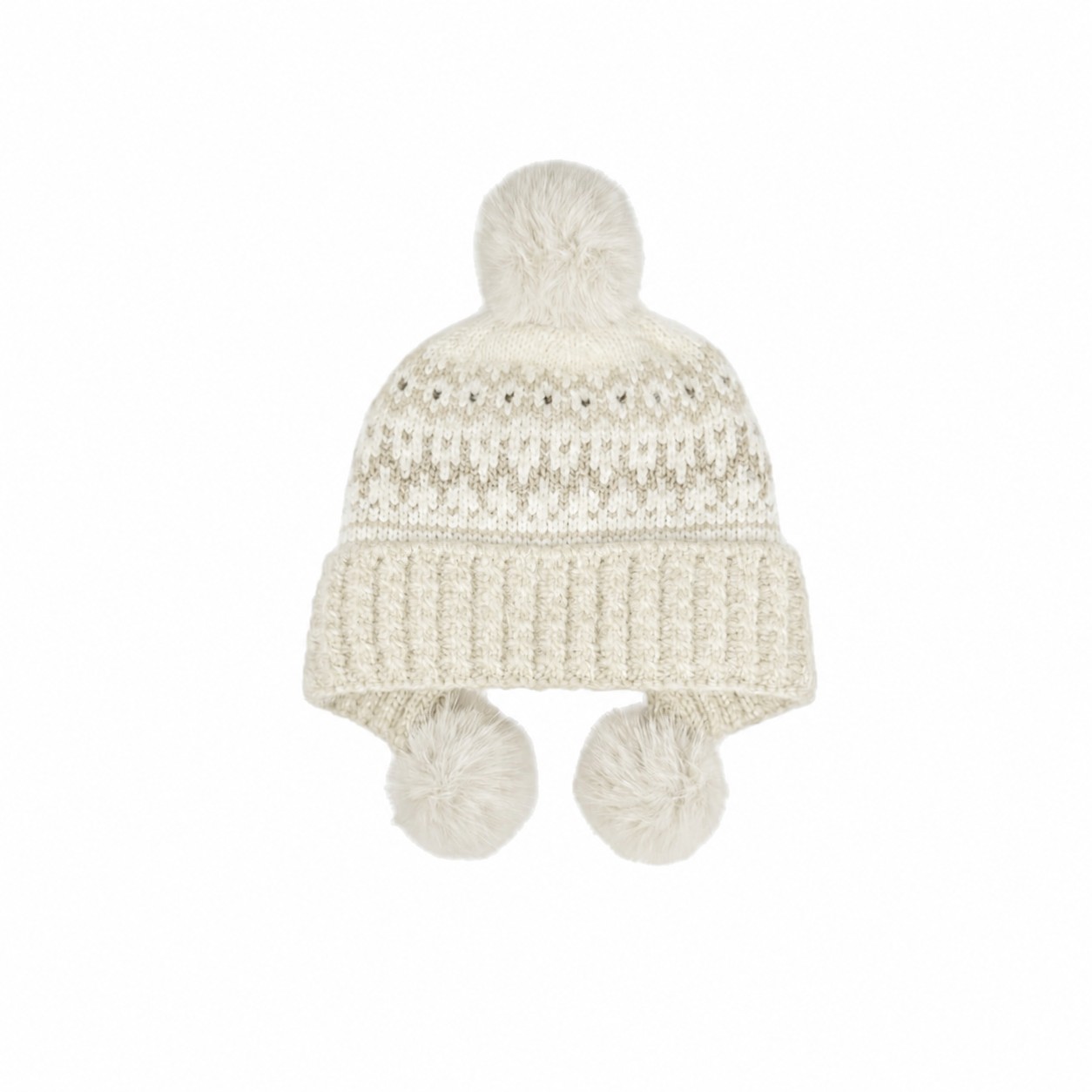 Fair Isle Wool Blend Earflap Beanie — Off White