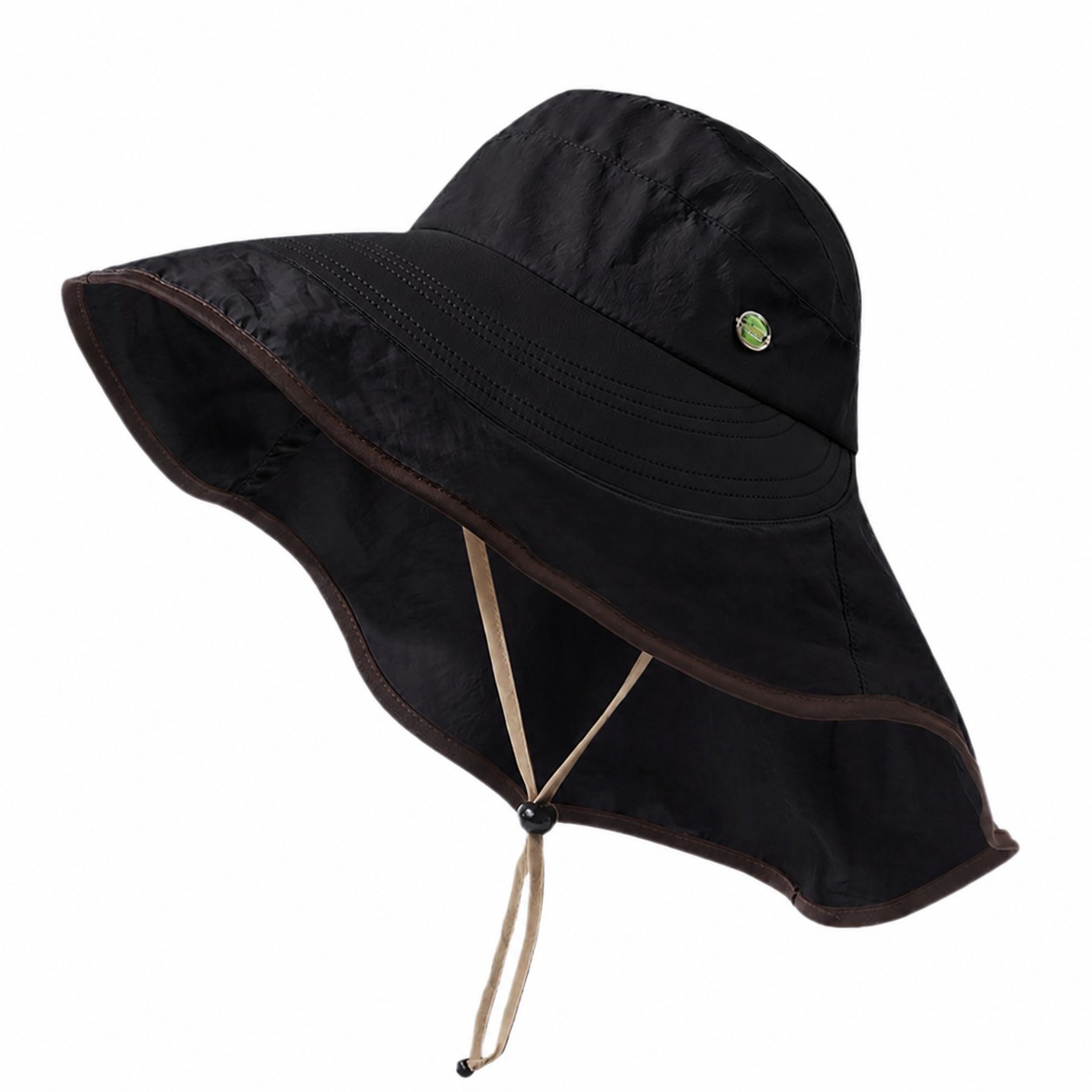 Polyester Ponytail Fisherman Sun Hat — Black