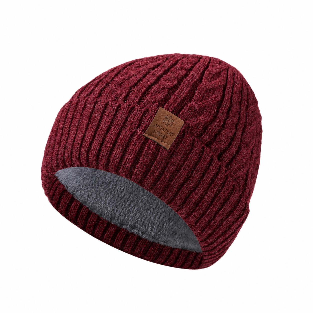 Wool Blend Fleece Lined Beanie — Burgundy Red
