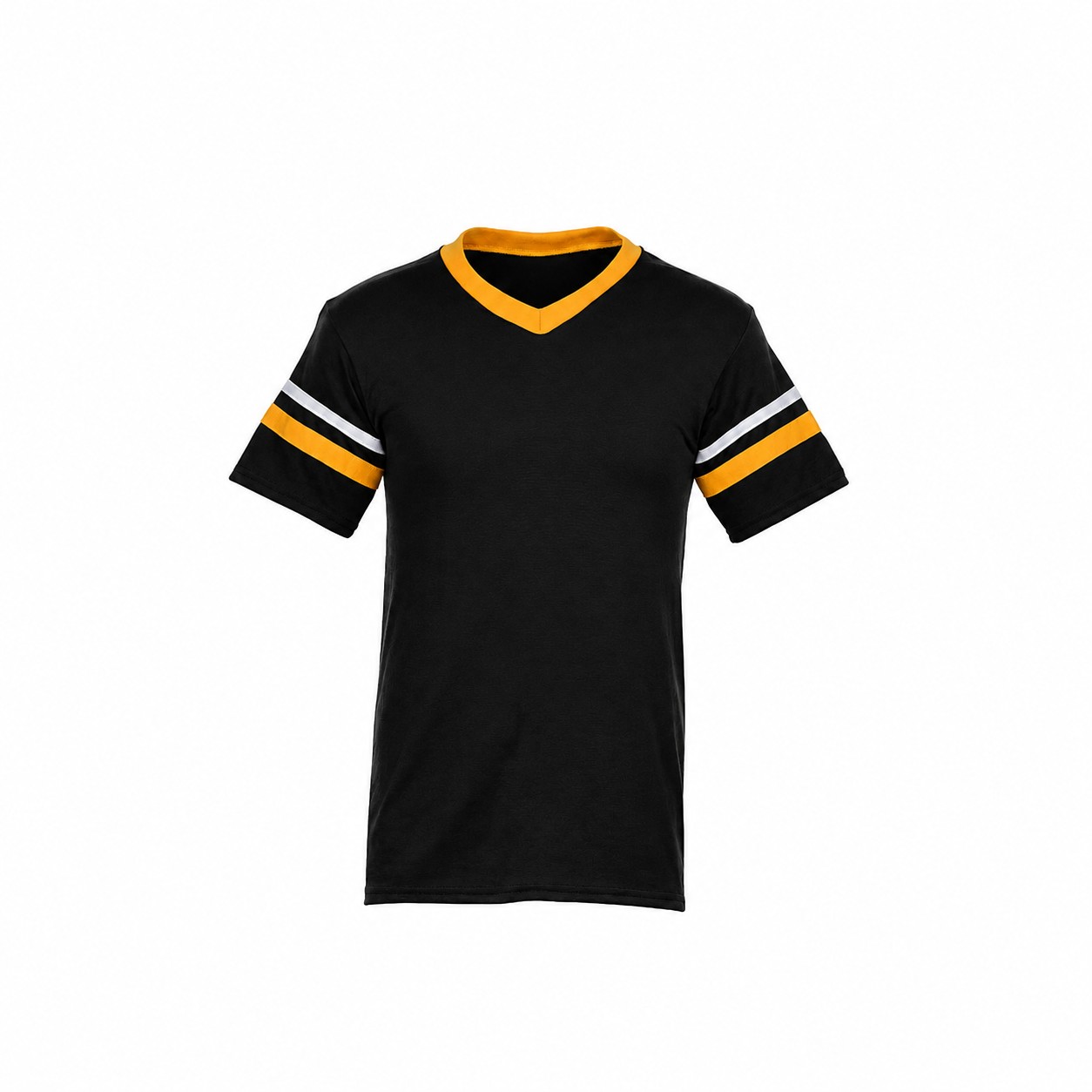 Stripe Trim Cotton Polyester V Neck Shirt — Black