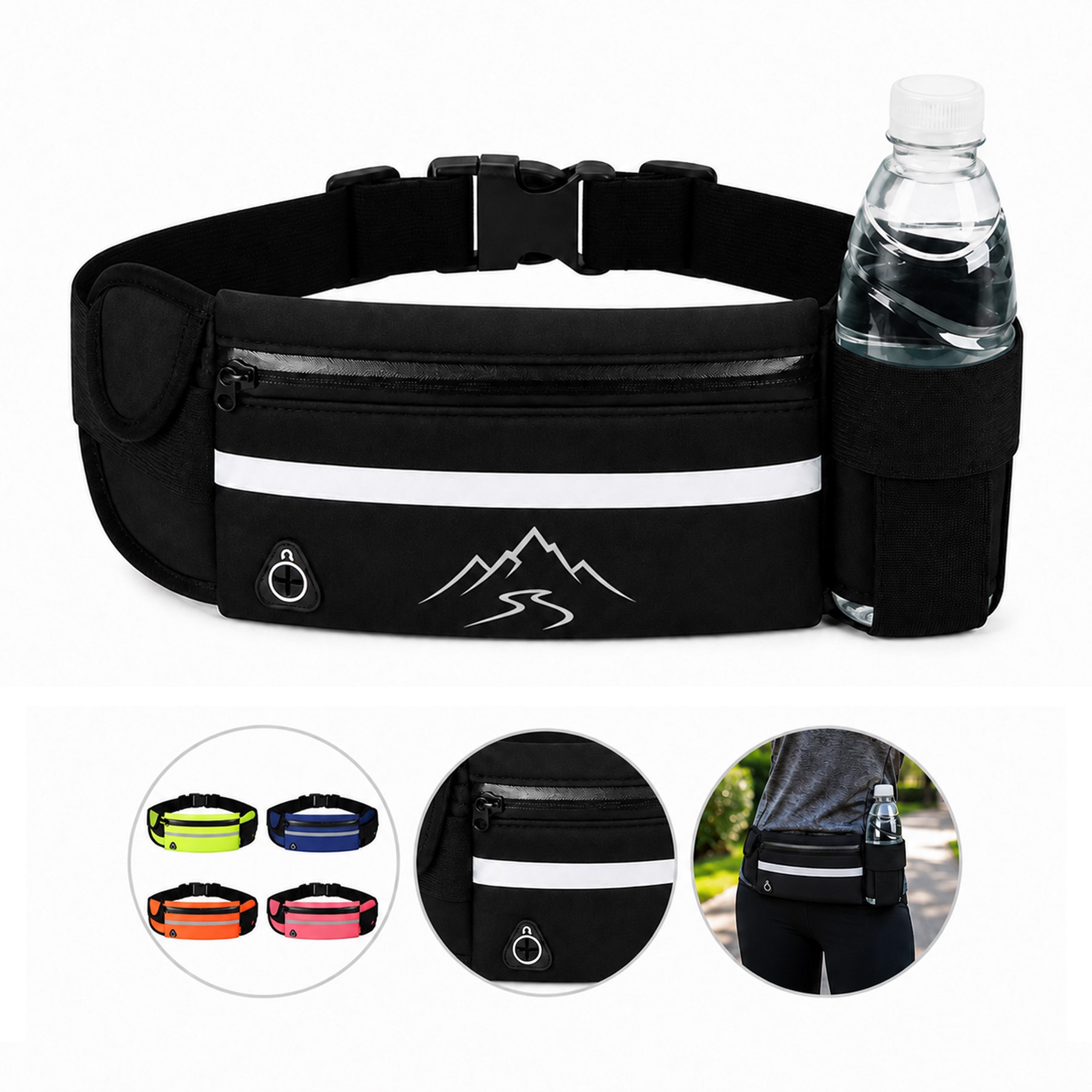 Adjustable Synthetic Rubber Waist Bag With Bottle Holder