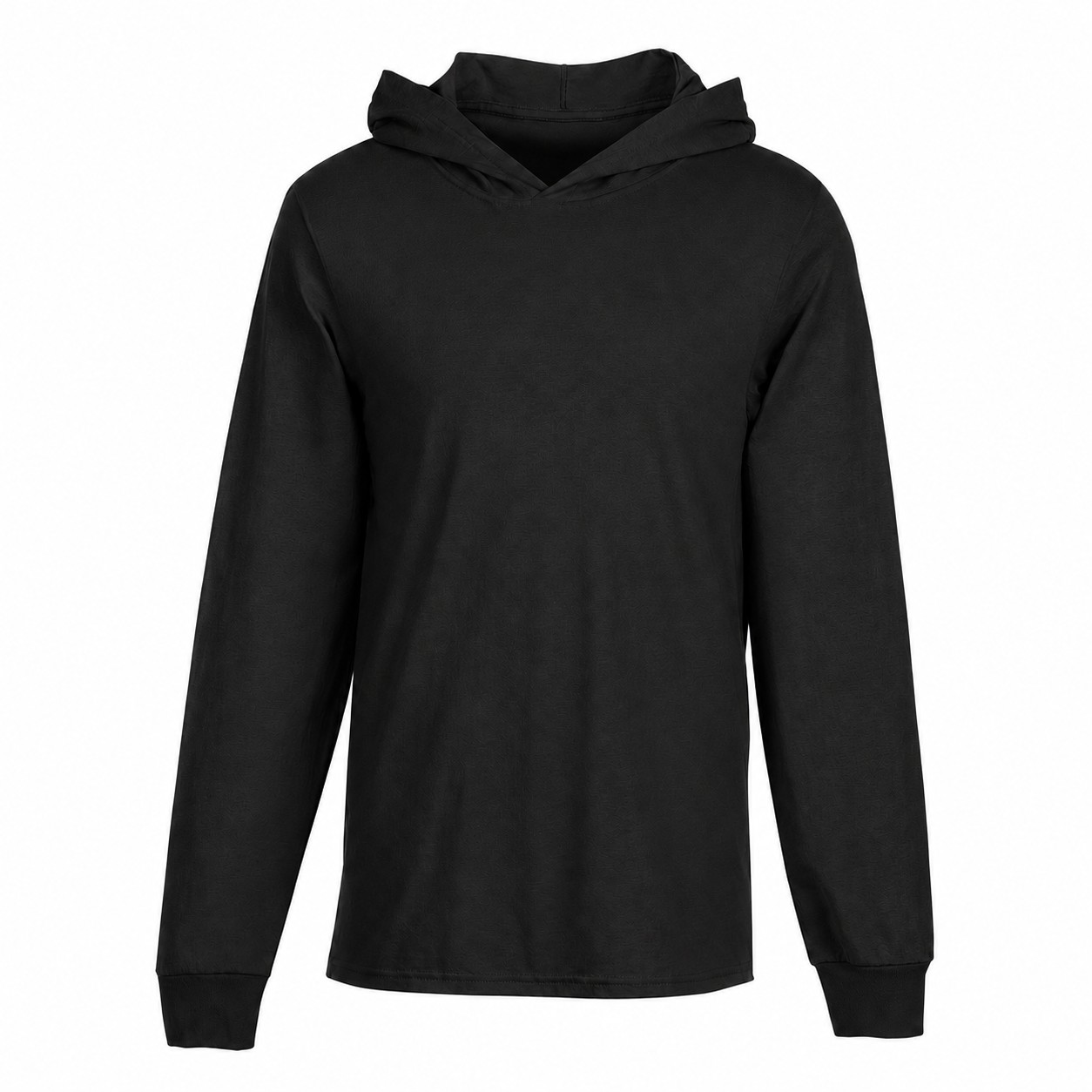 Cotton Jersey Hooded Long Sleeve Shirt — Black