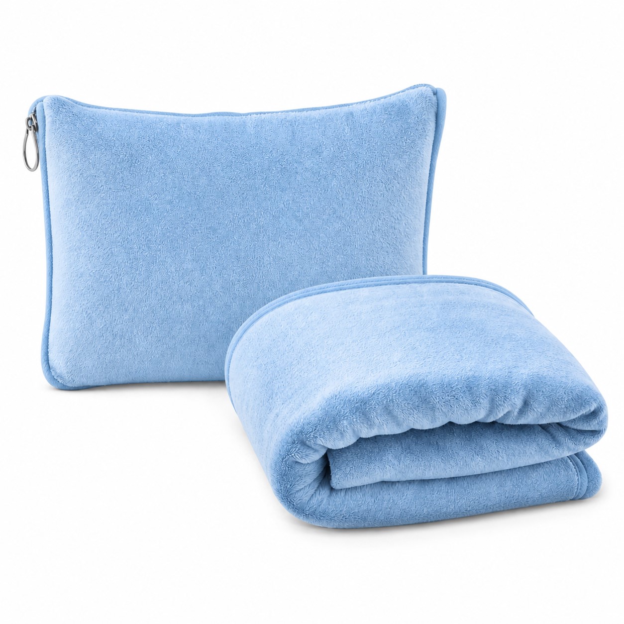 Fleece Travel Blanket Pouch Set — Light Blue
