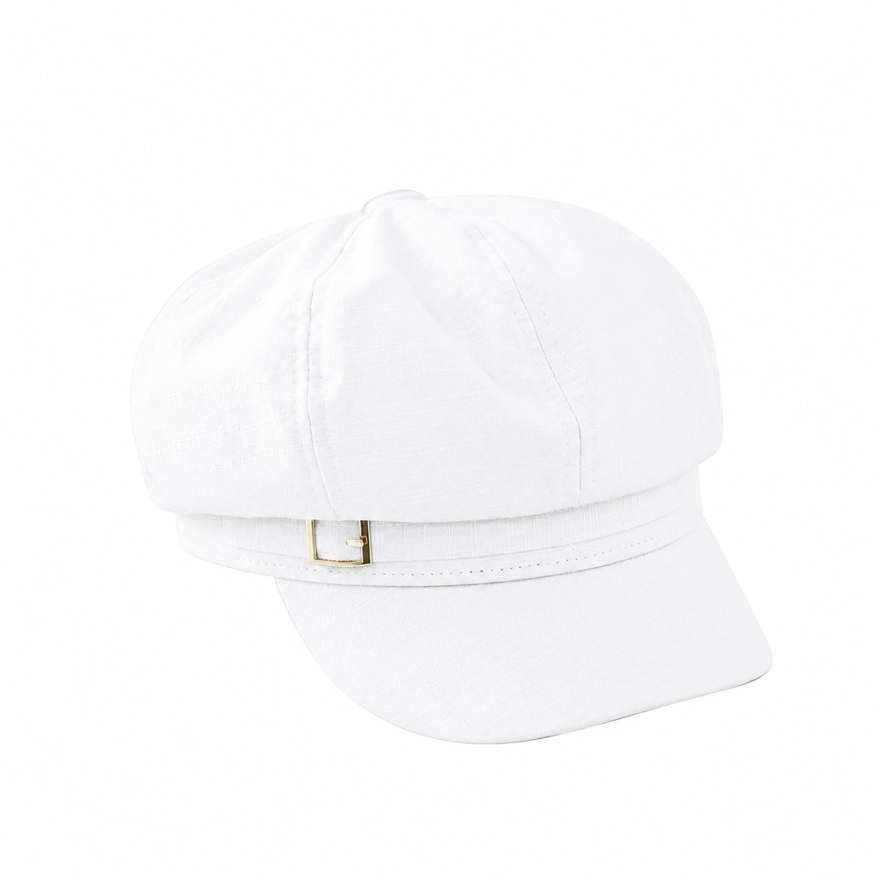 Pleated Polyester Newsboy Cap — White