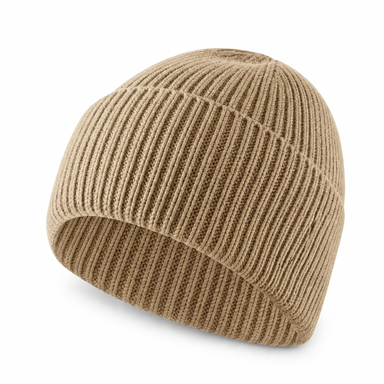 Fold Cuff Cashmere Beanie — Khaki Beige