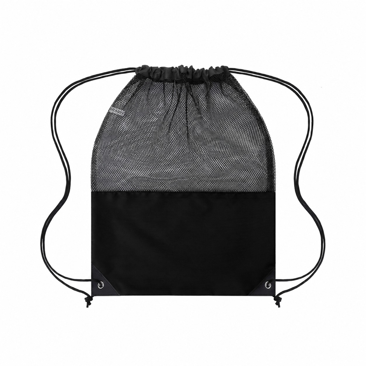 Mesh Top Drawstring Backpack — Black