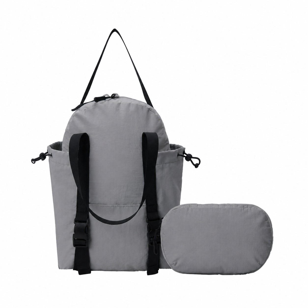 Nylon Zippered Storage Backpack — Gray