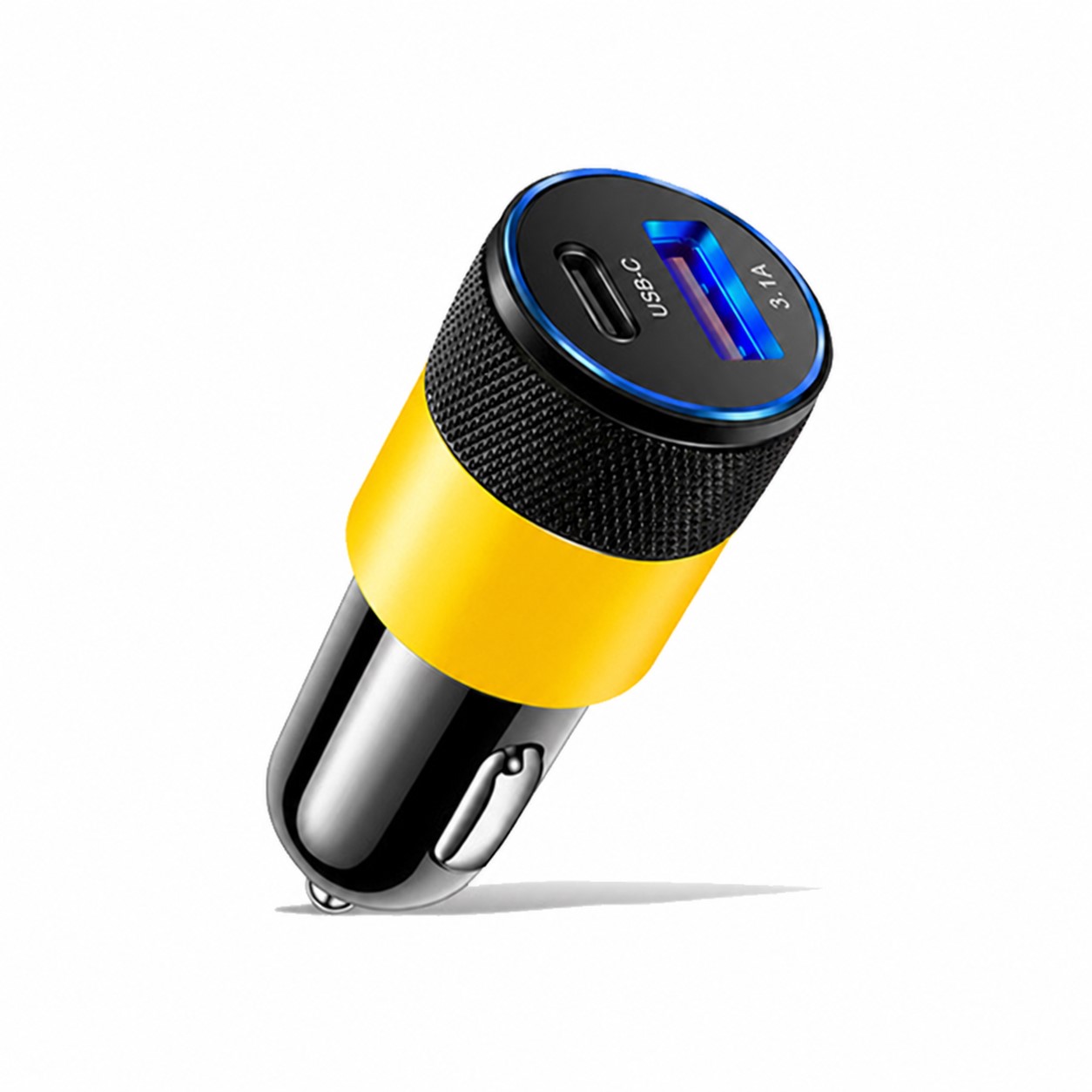 Dual Port Metal Car Charger — Yellow