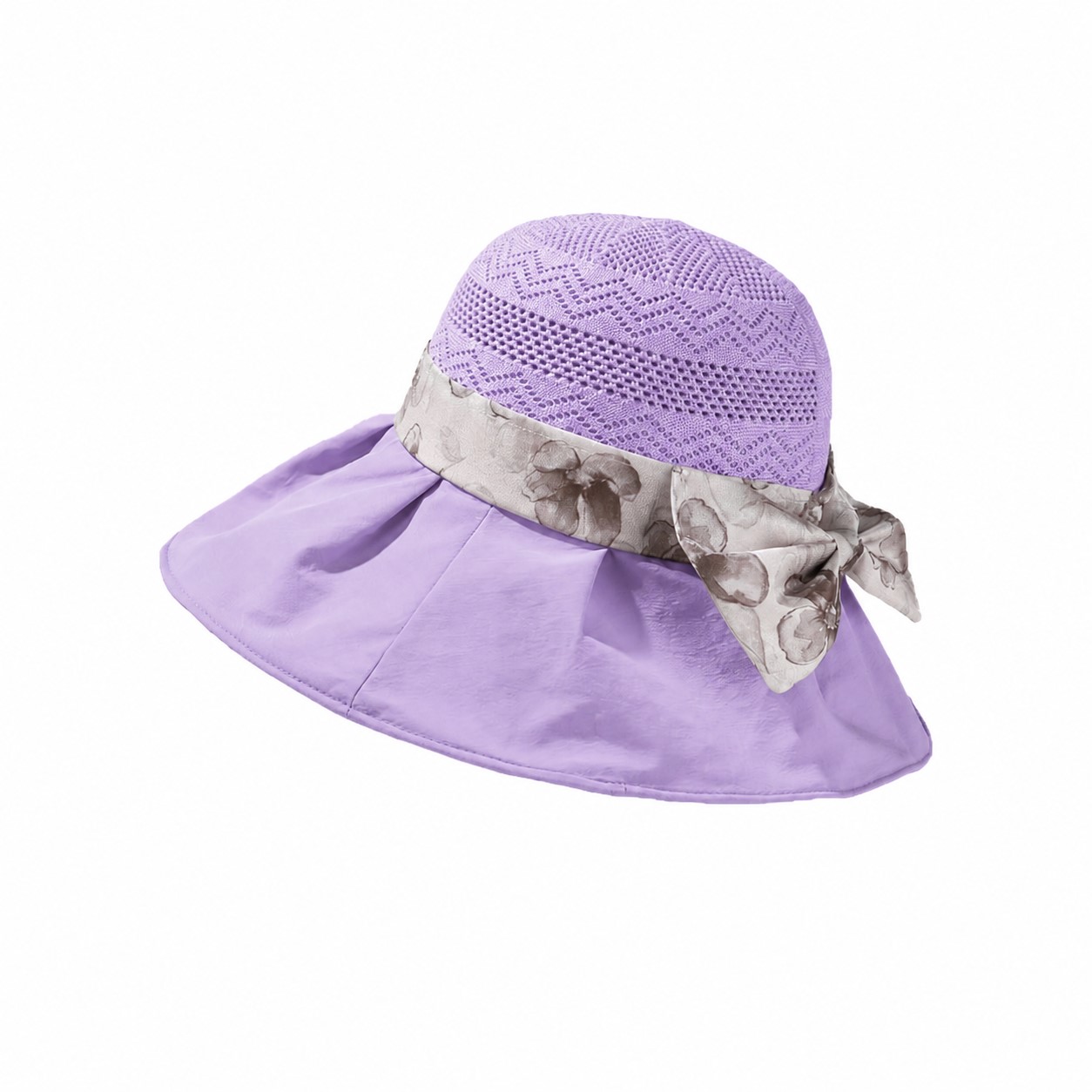 Scarf Tie Polyester Sun Hat — Light Purple