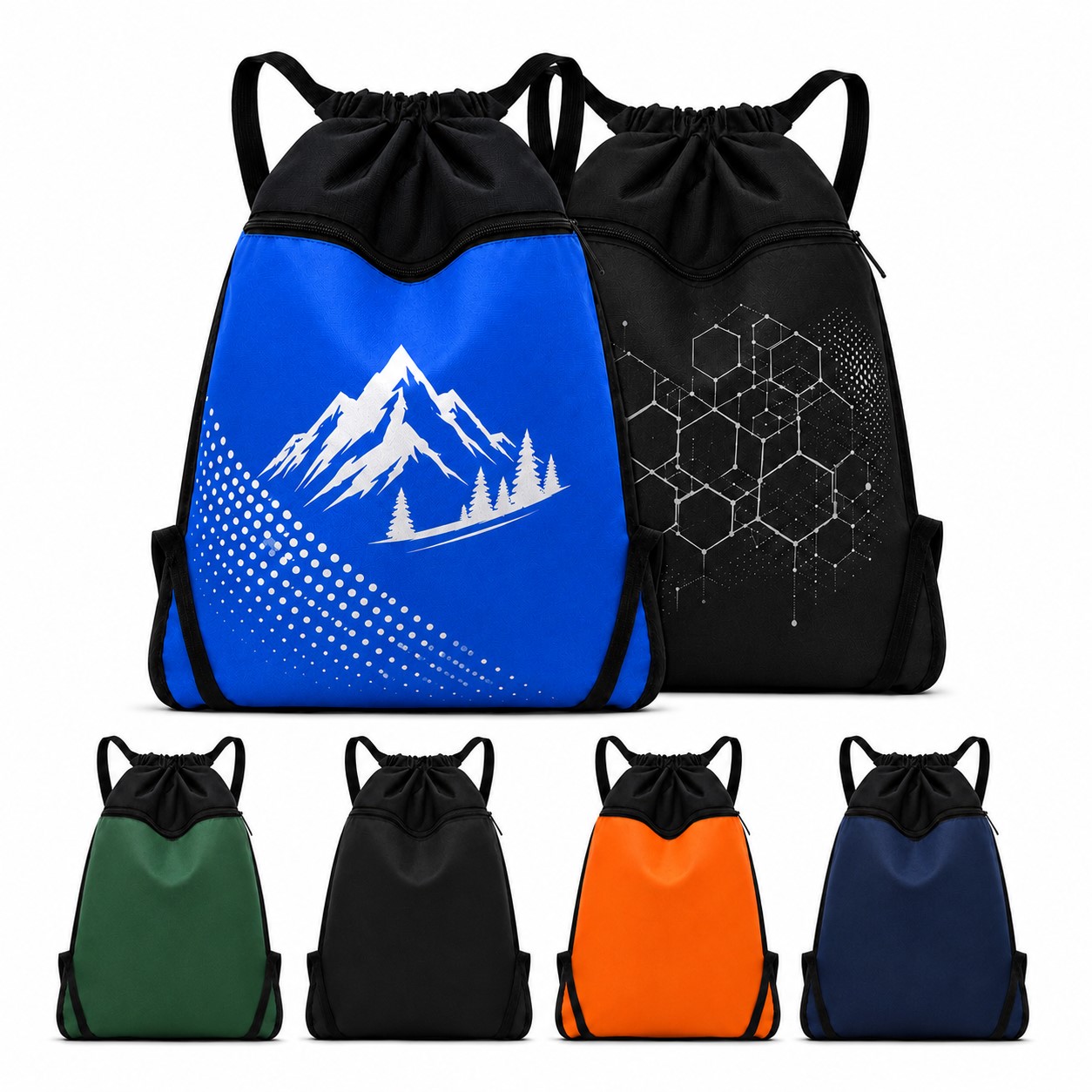 Oxford Fabric Zipper Pocket Drawstring Backpack
