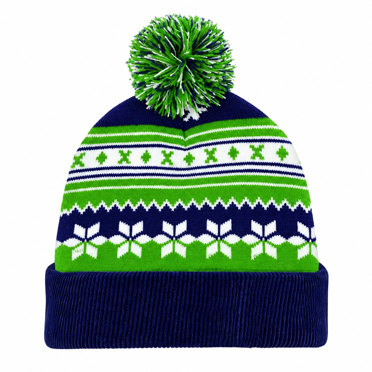 Jacquard Polyester Pom Beanie — Green