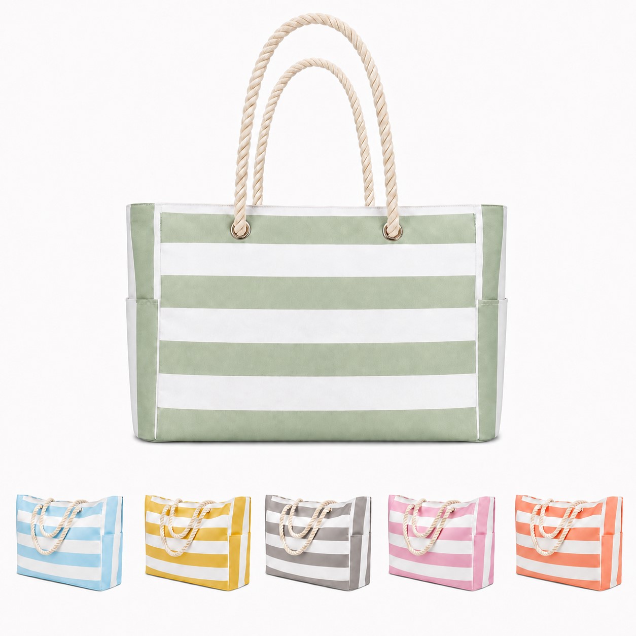 Large Striped Canvas Beach Tote