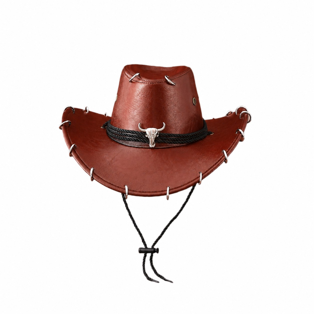 PU Crackle Western Cowboy Hat — Reddish Brown
