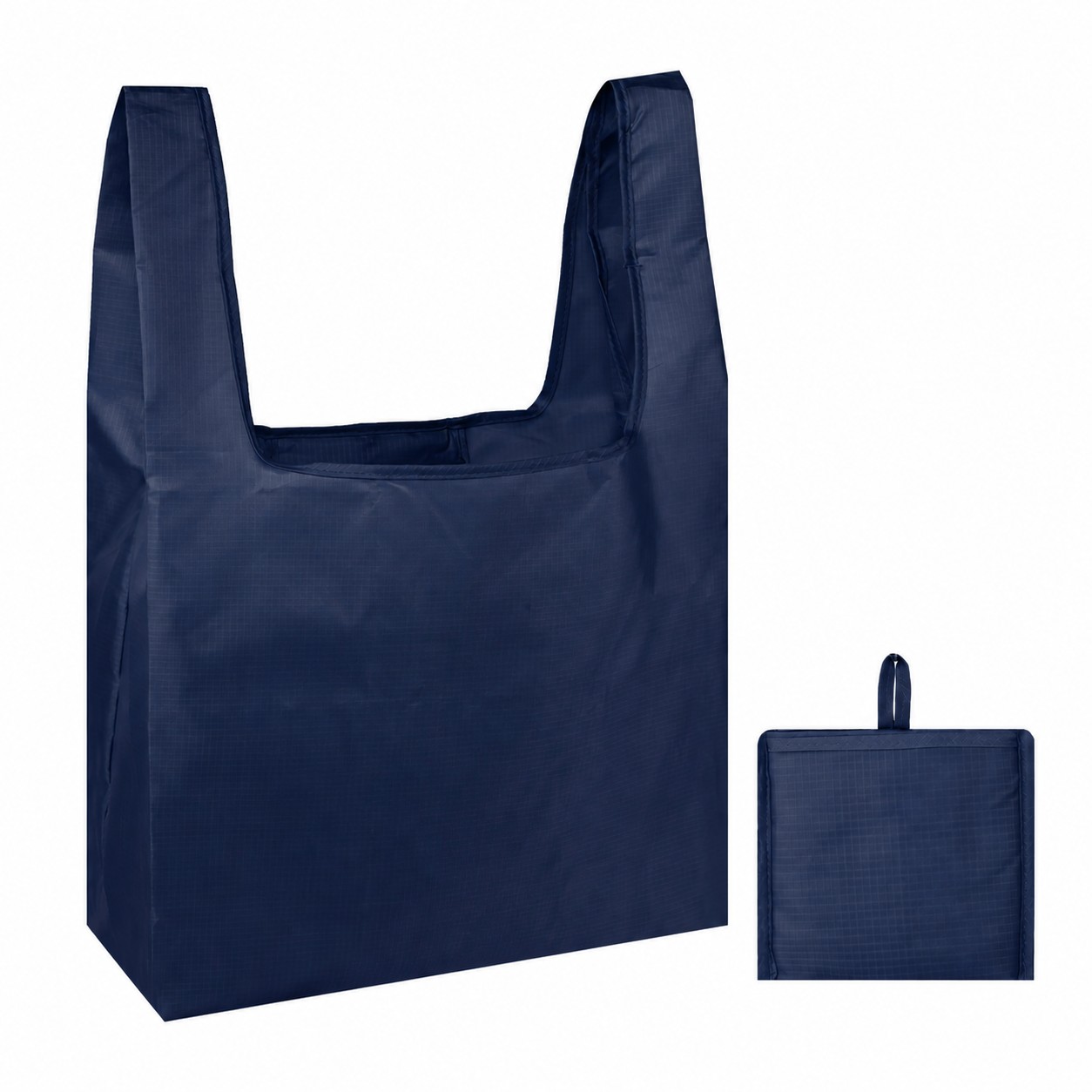 420D Polyester Foldable Tote with Storage Pouch — Navy Blue