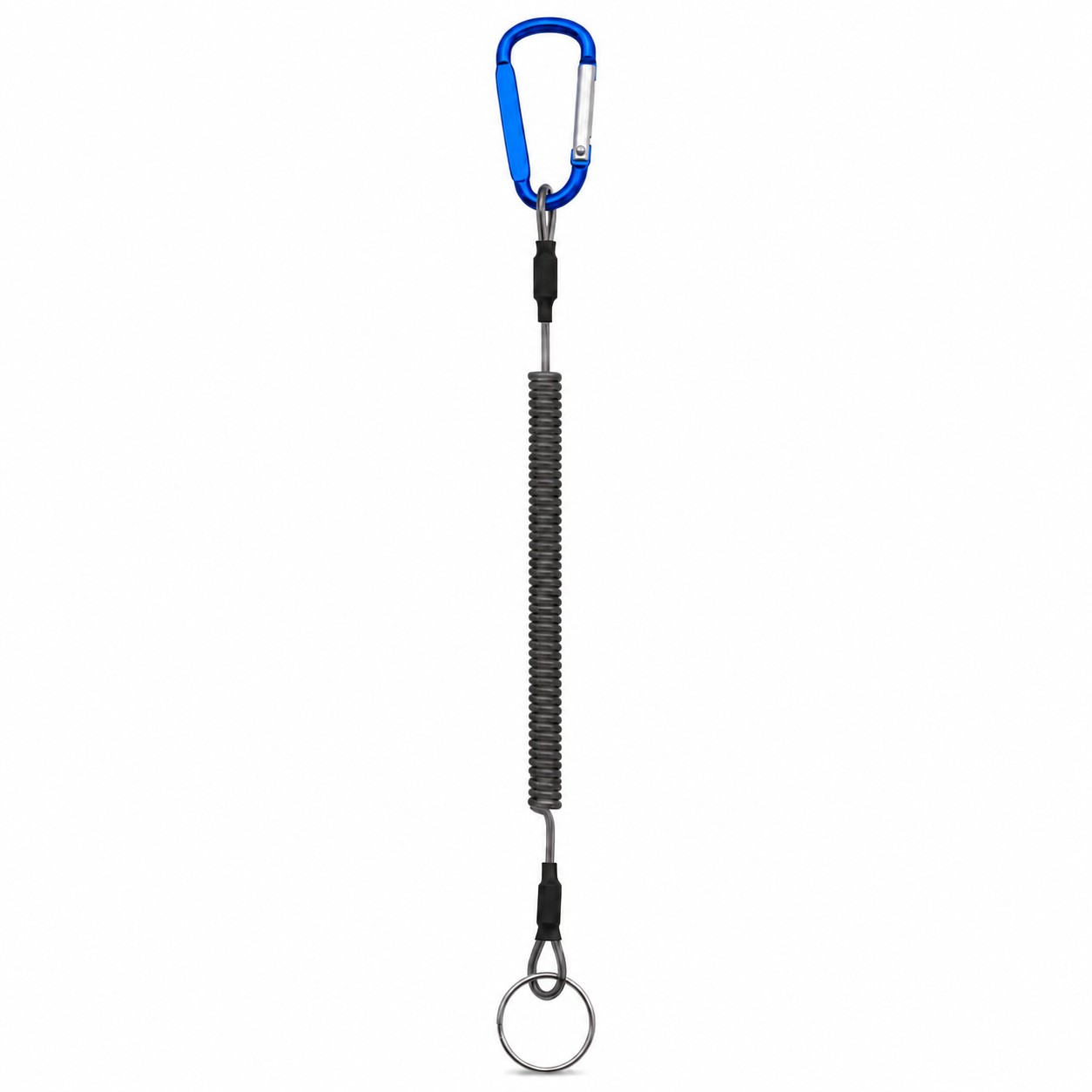 Metal Coil Keychain With Carabiner Clip — Blue/Gray