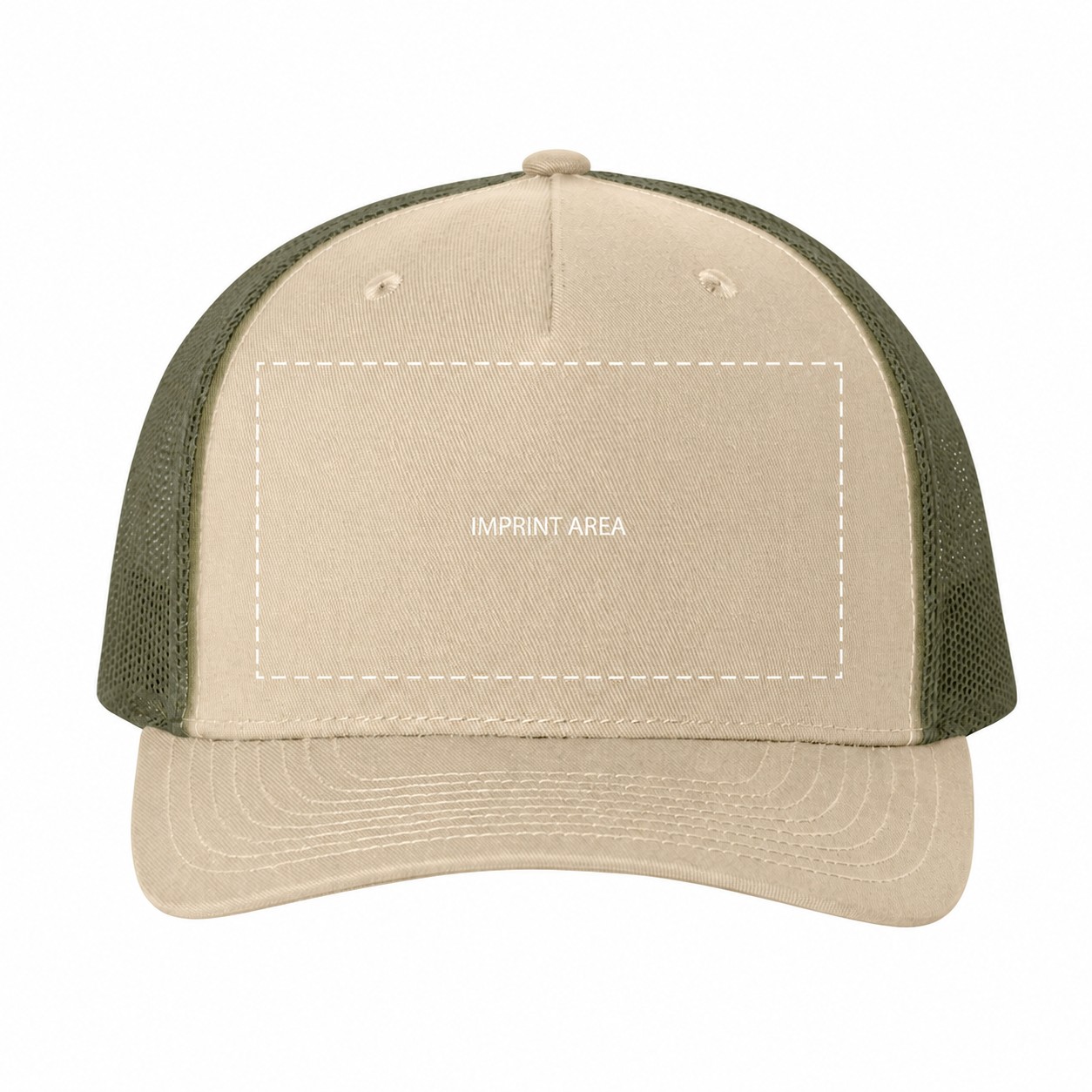 Five Panel Trucker Snapback Hat — Pale Khaki Beige/Loden Green