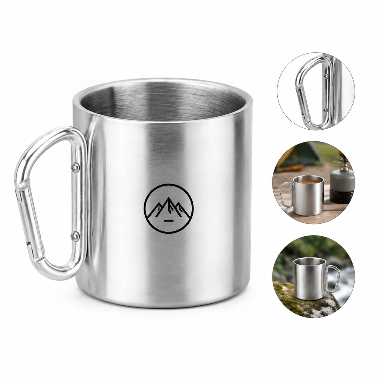 Double Wall Stainless Steel Travel Carabiner Mug