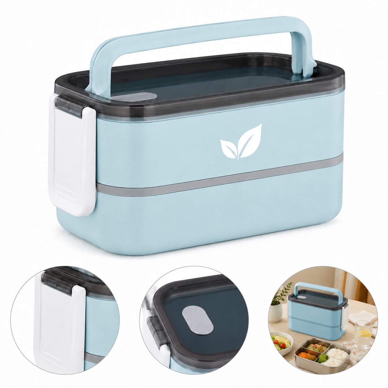 Handled Polypropylene Two-Tier Meal Container