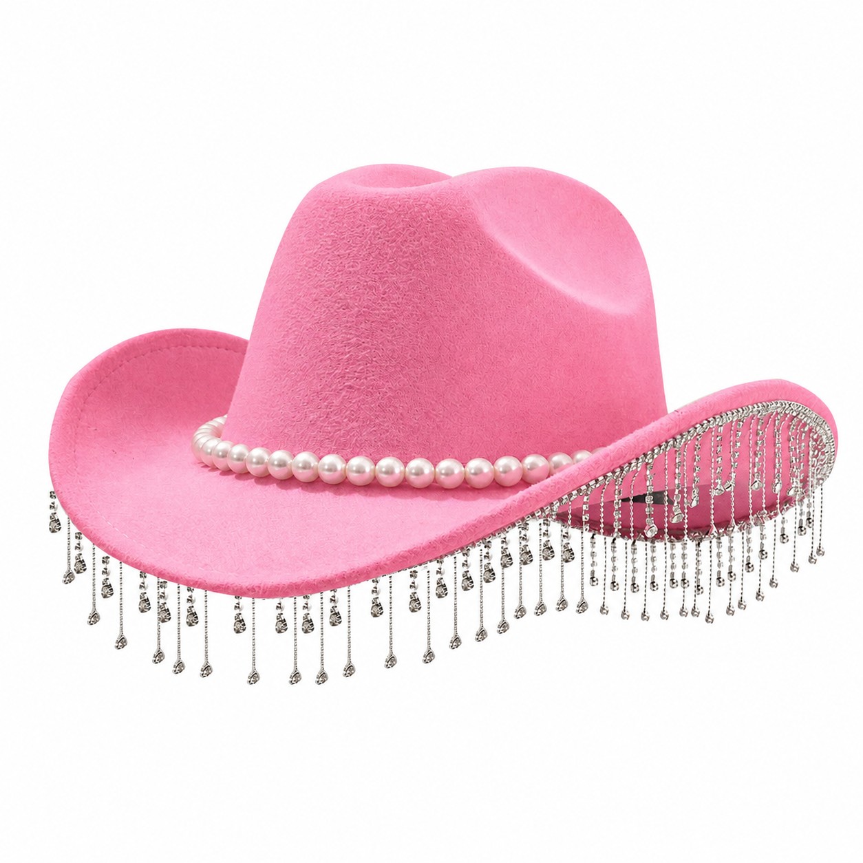 Pearl Fringe Polyester Fedora Hat — Pink