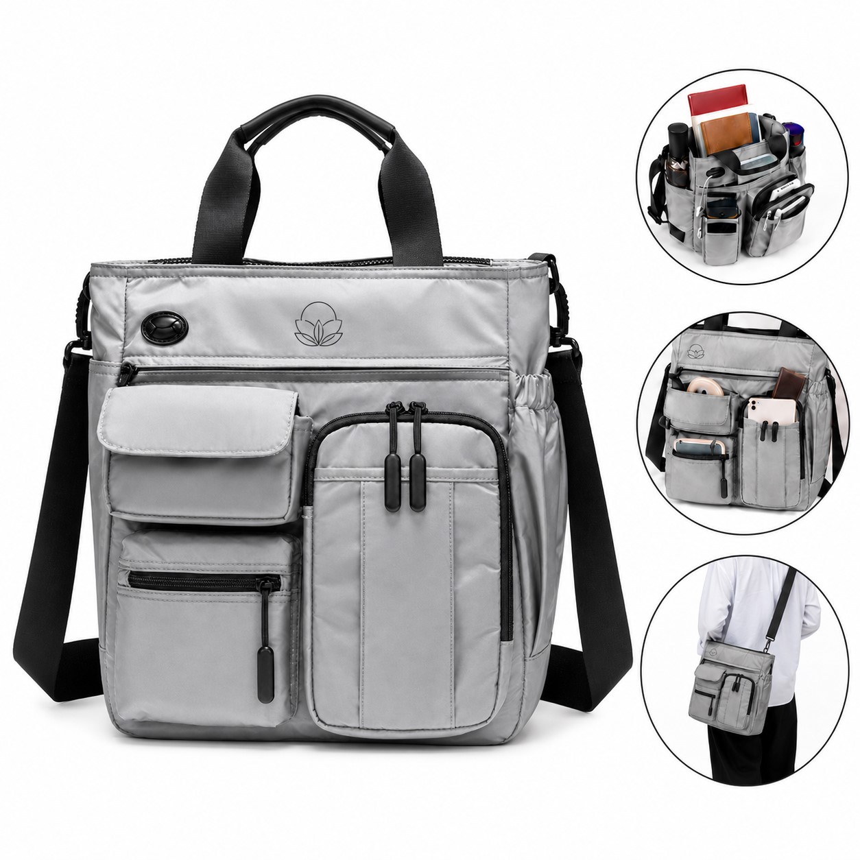 Multi Pocket Oxford Crossbody Messenger Bag