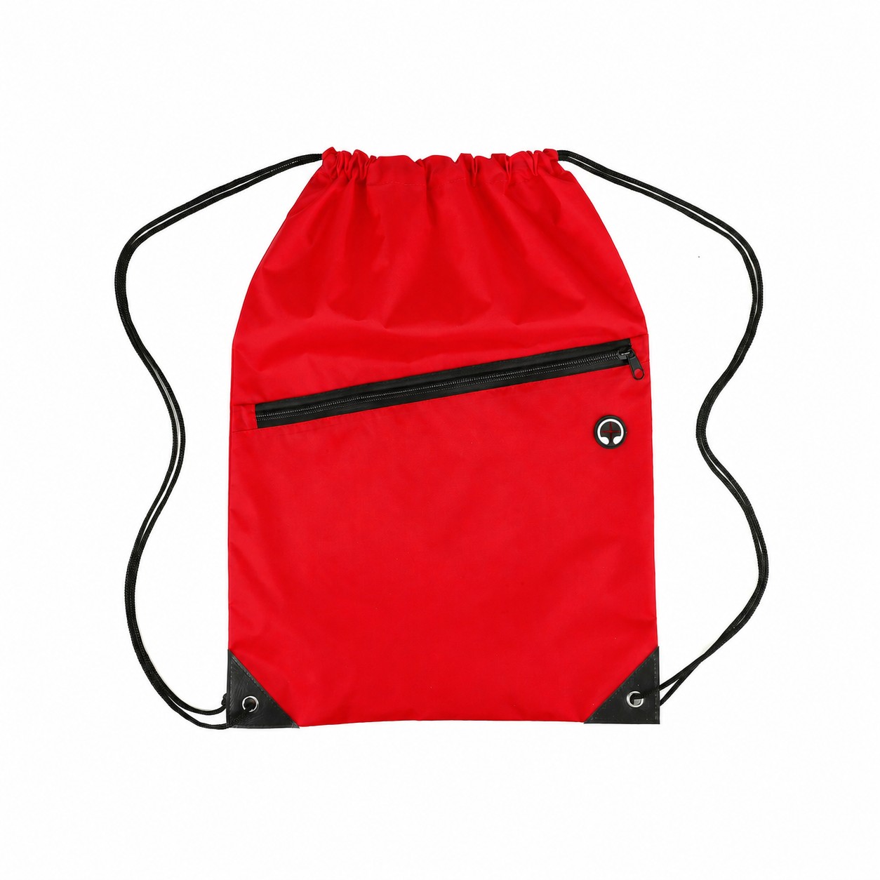 Nylon Zipper Pocket Drawstring Bag — Red