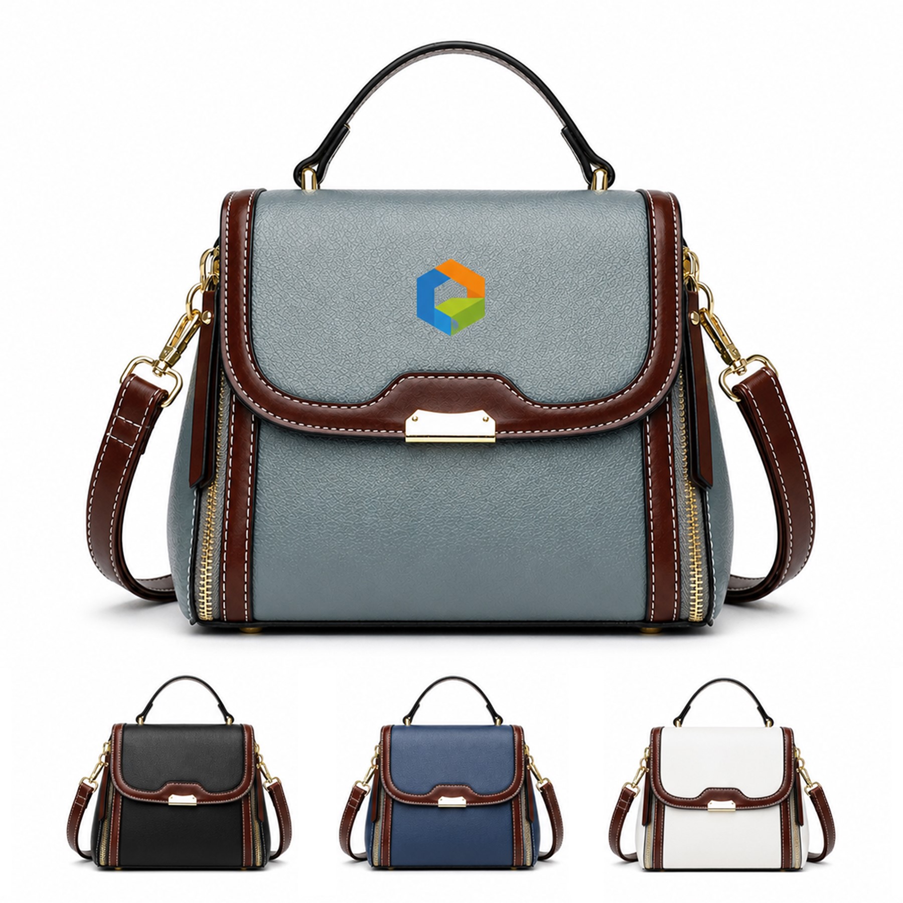 Structured Polyester Flap Tote With Shoulder Strap