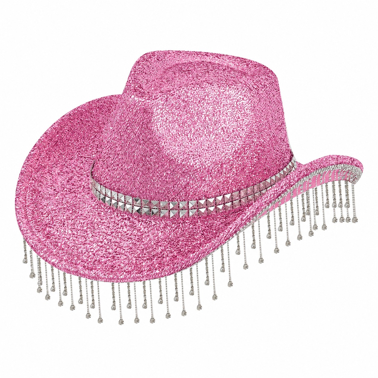 Polyester Rhinestone Tassel Cowboy Hat — Pink