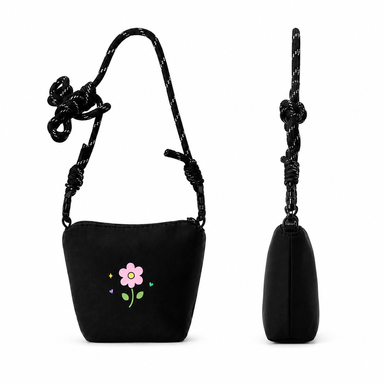 Mini Nylon Bucket Bag With Rope Strap