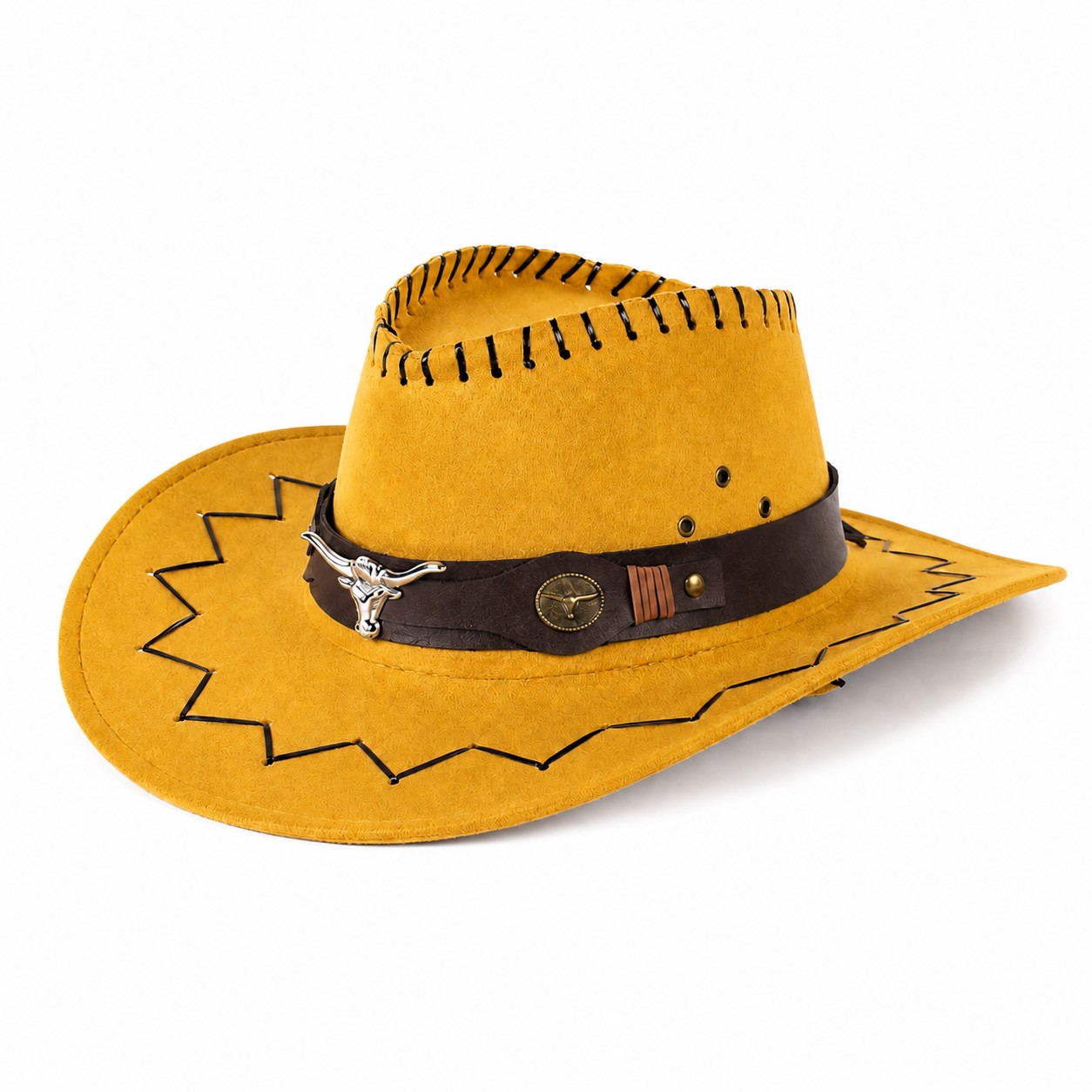 Polyester Cowboy Hat With Western Stitching — Ochre Yellow