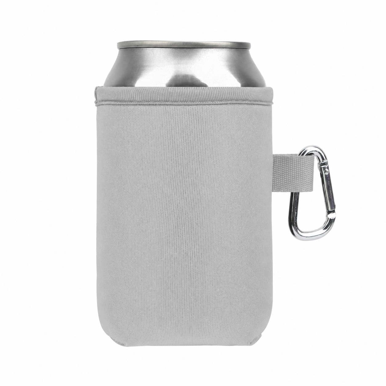 Neoprene Can Cooler With Carabiner — Light Gray