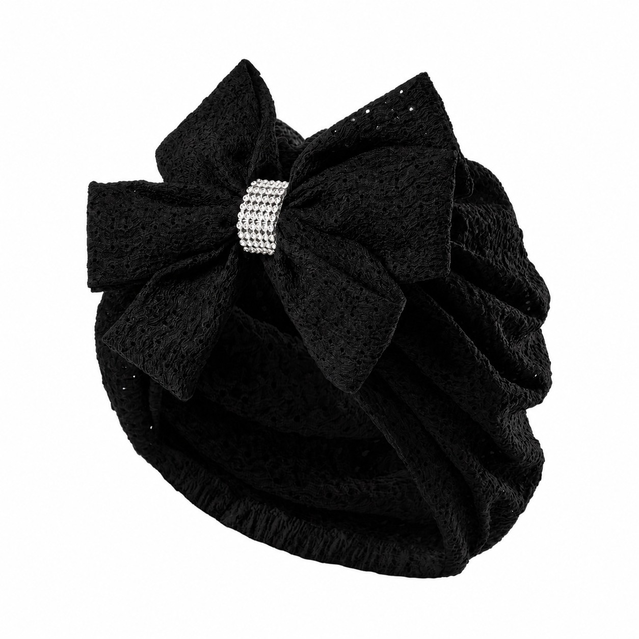Polyester Bow Turban Hat — Black
