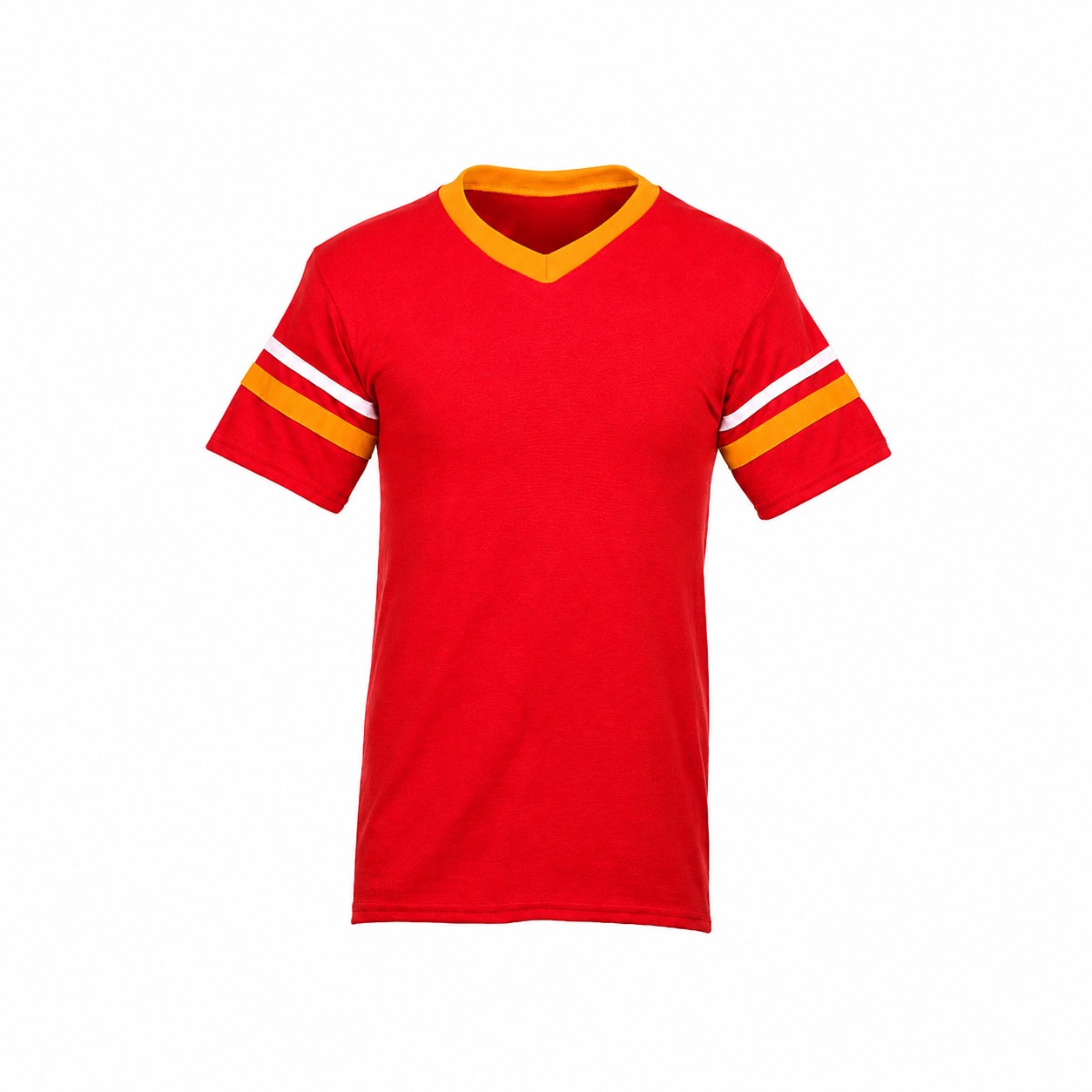 Stripe Trim Cotton Polyester V Neck Shirt — Red