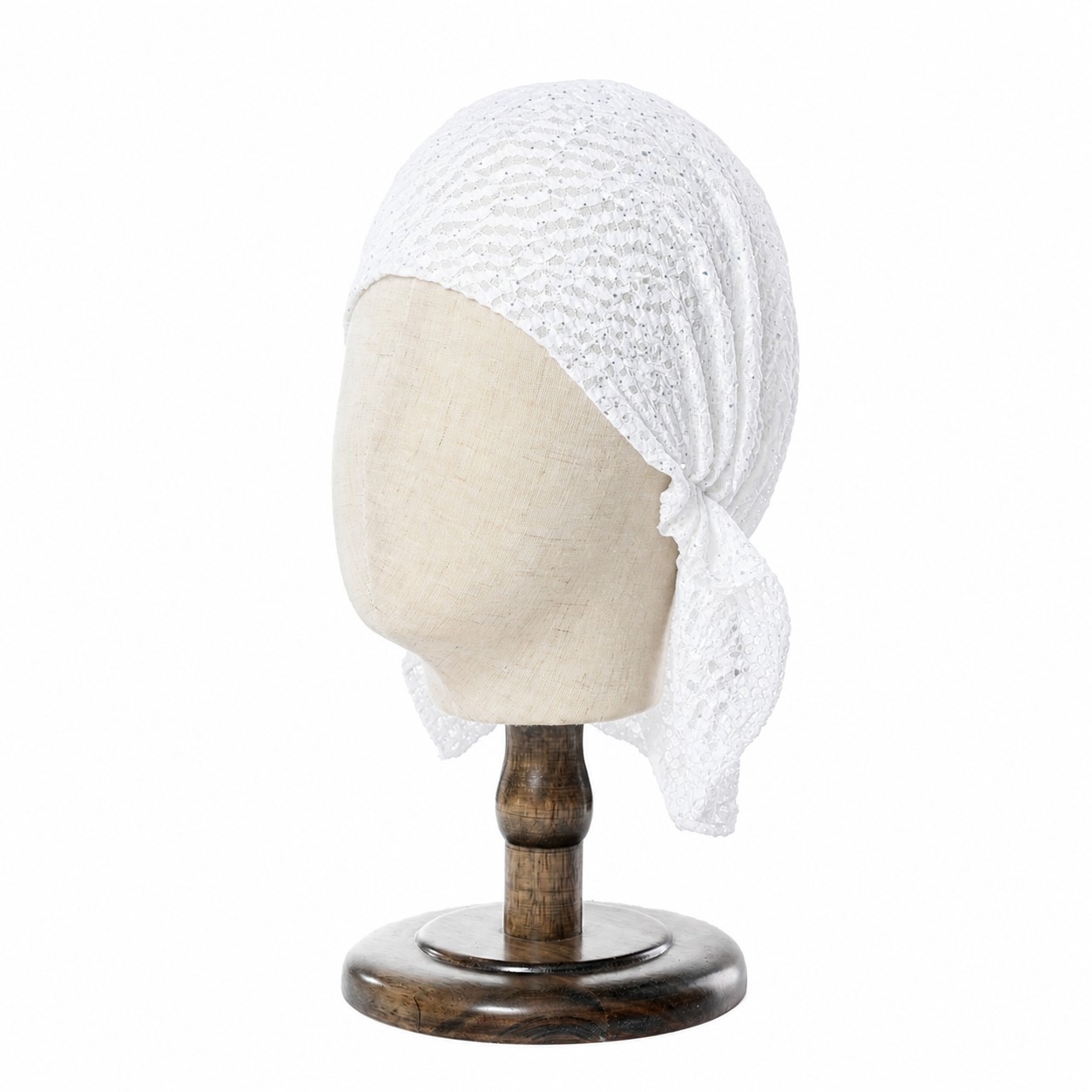 Sequined Polyester Triangle Headwrap Cap — White