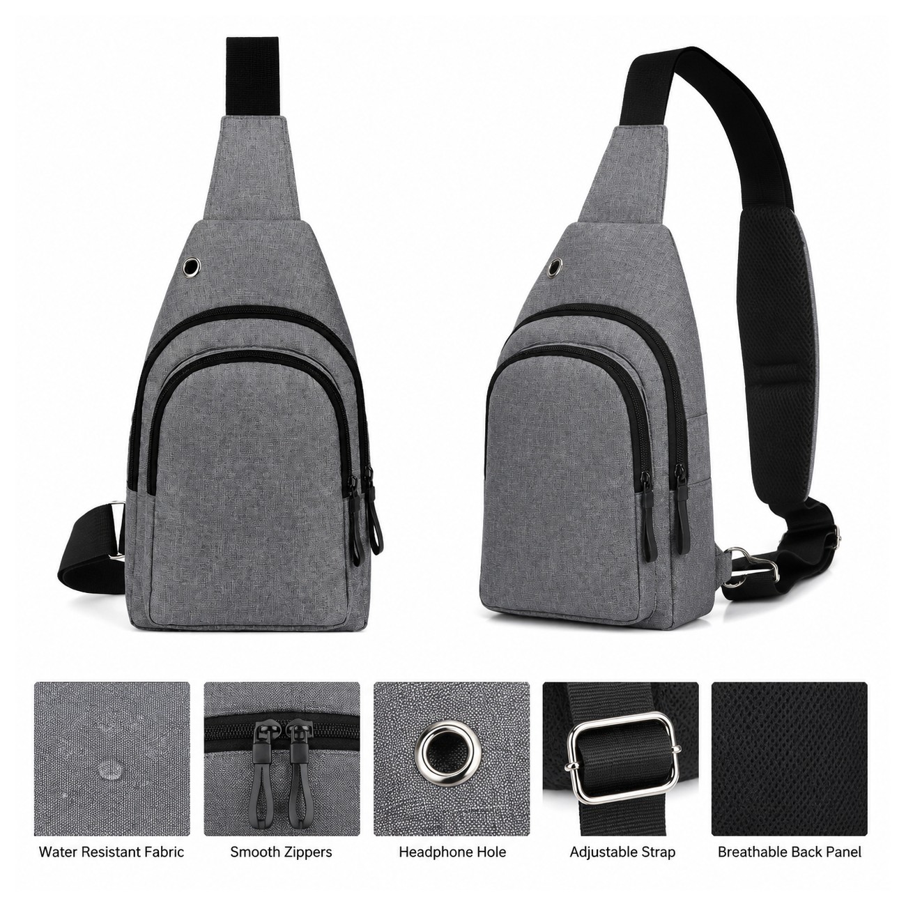Two Zippered Compartments Crossbody Sling Bag