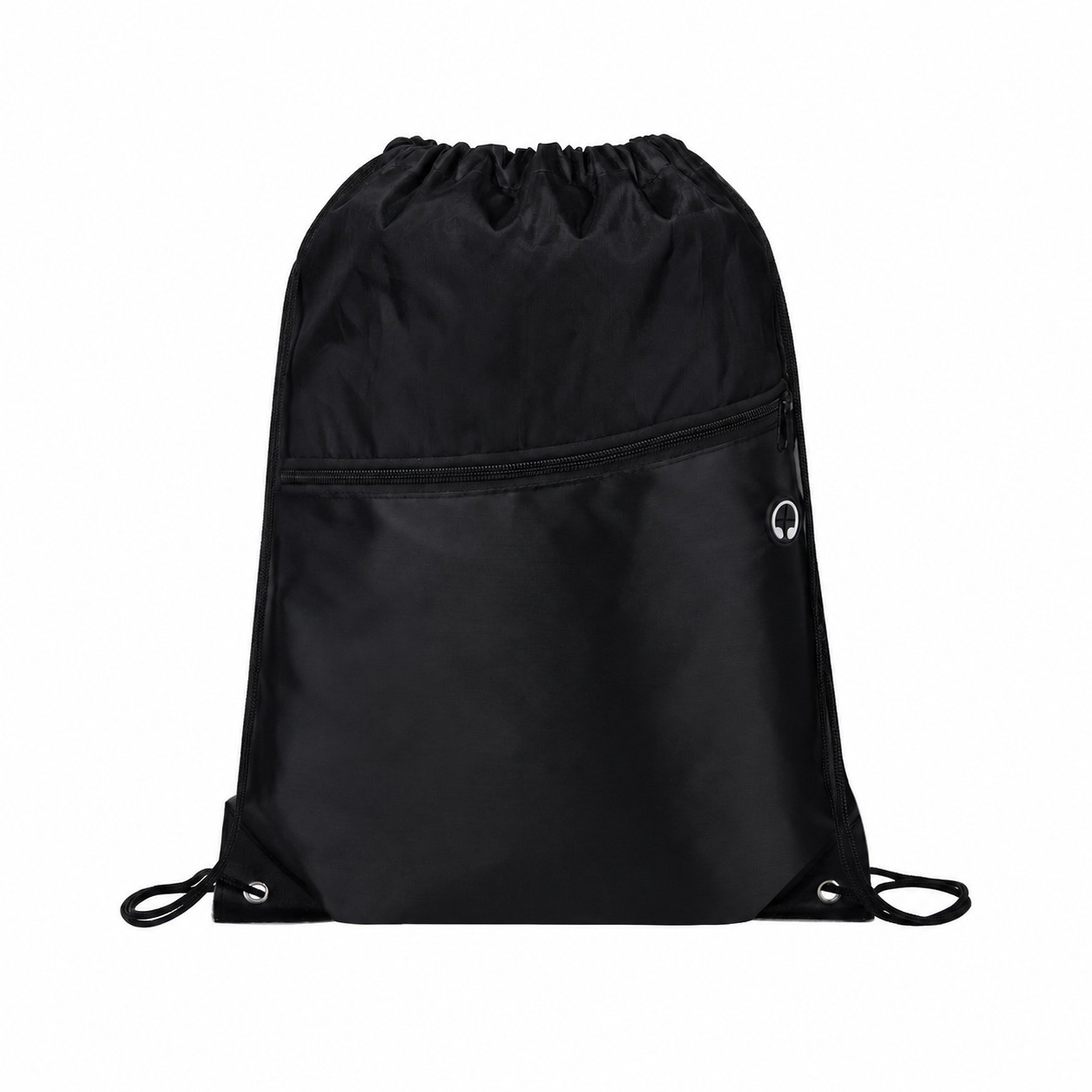 210D Polyester Metal Grommets Drawstring Bag — Black