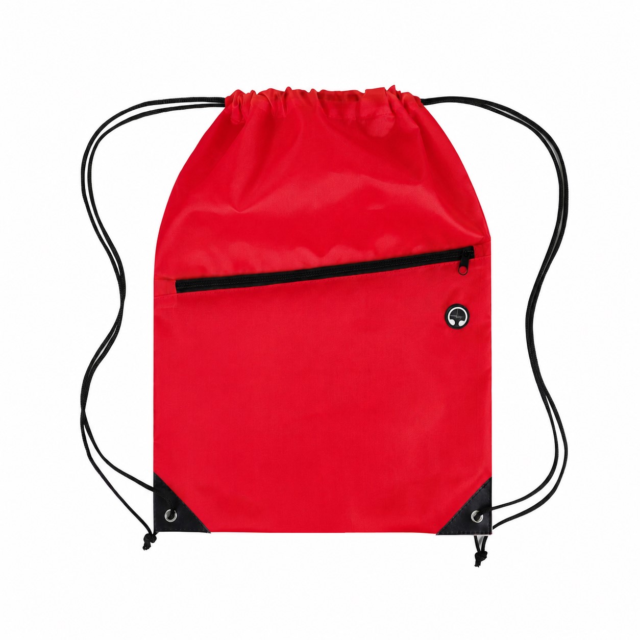 210D Polyester Zippered Drawstring Bag — Red