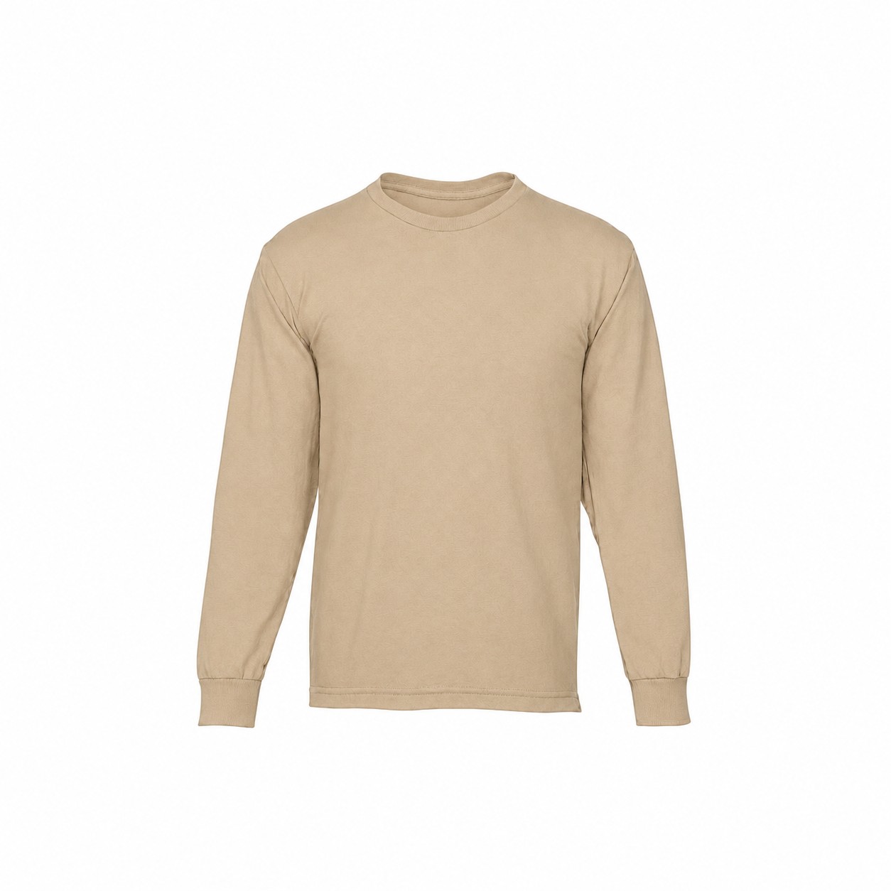 Cotton Long Sleeve T-Shirt With Reinforced Hem — Tan Beige