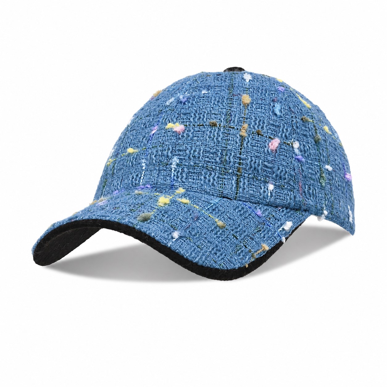 Tweed Baseball Cap With Curved Bill — Blue