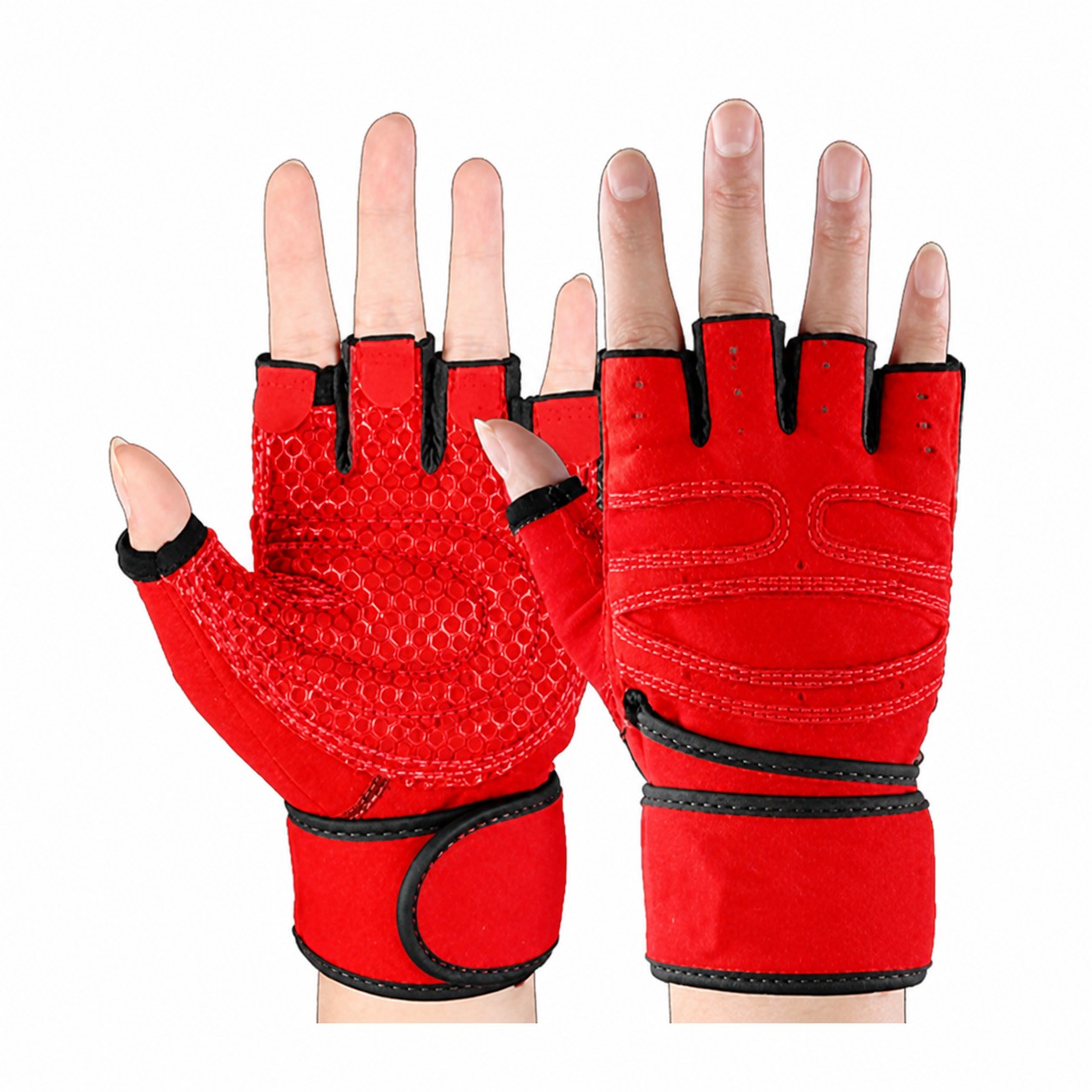 Fiber Open Finger Training Gloves — Red