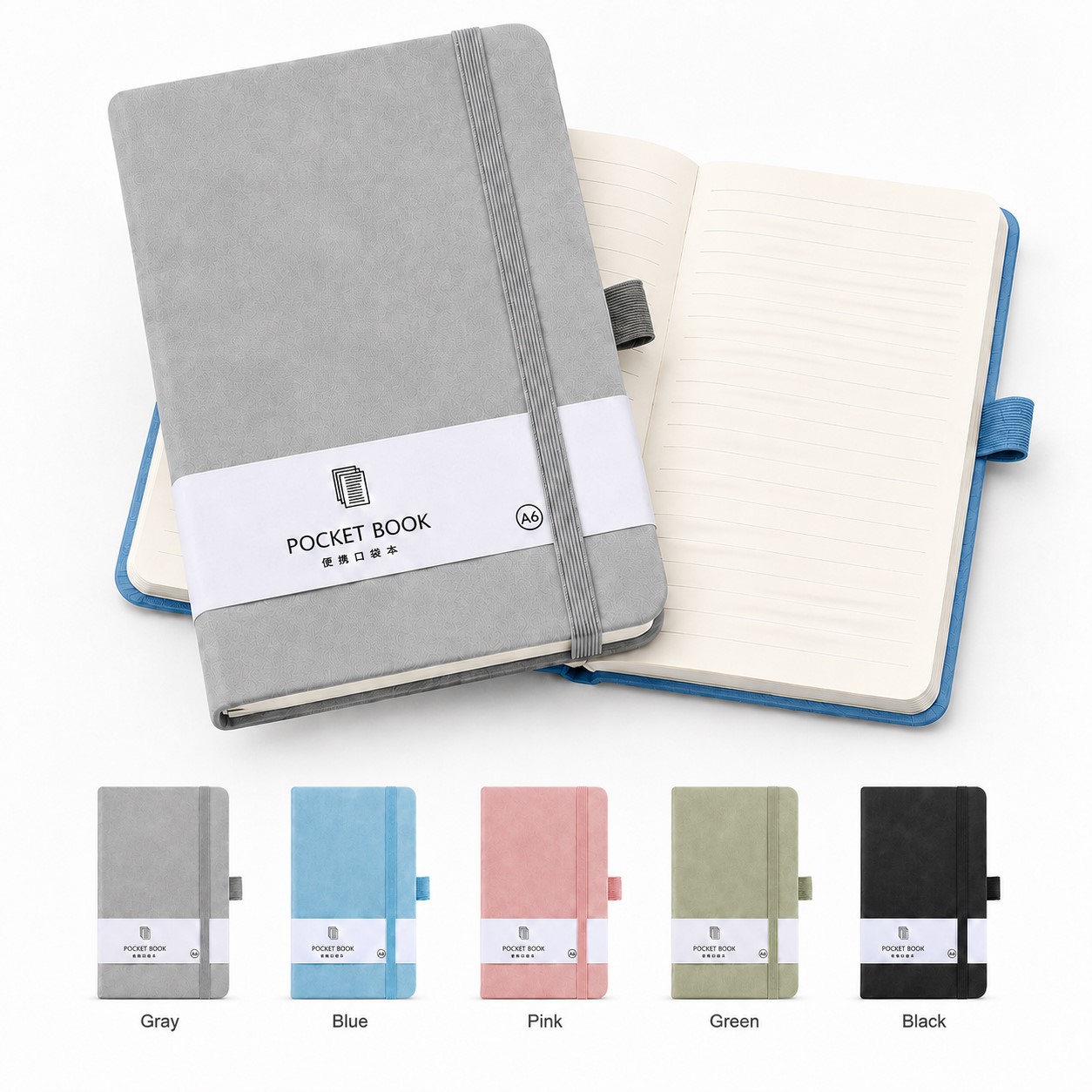 A6 Faux Leather Pocket Journal With Elastic Band